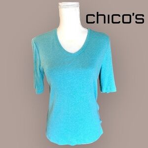 Chico's Blue 3/4 Sleeve Fitted Tee, NEW